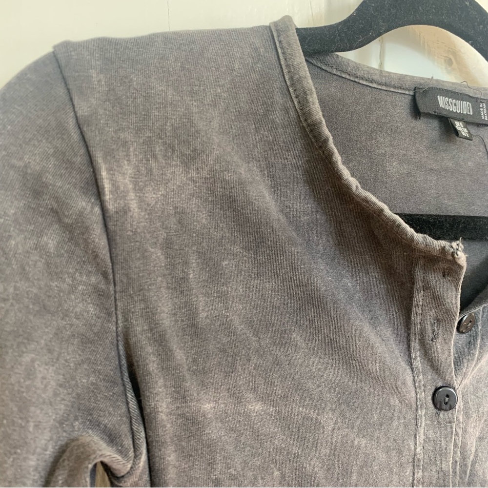 Missguided Mineral Wash Dark Gray Button Up Cropped Long Sleeve - Picture 14 of 16